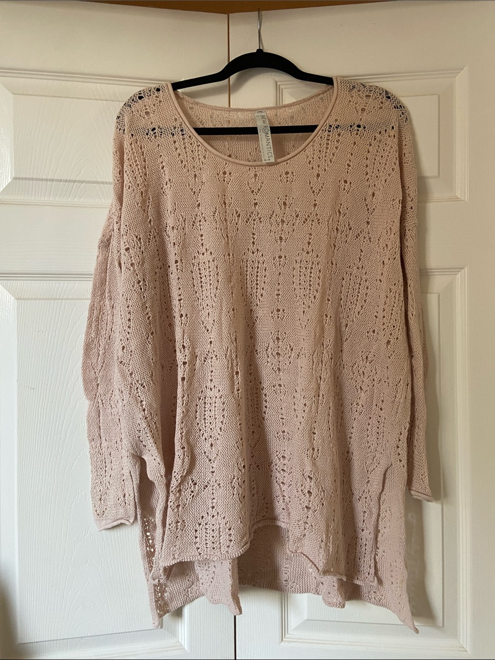 Free People Open-Weave Scoop Neck Sweater in Blush Pink